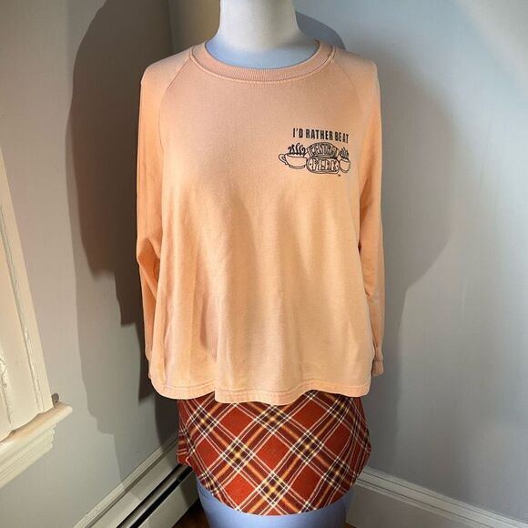 Friends Cropped Dolman Sleeve Central Perk Sweatshirt. Peach, Medium - Picture 9 of 9